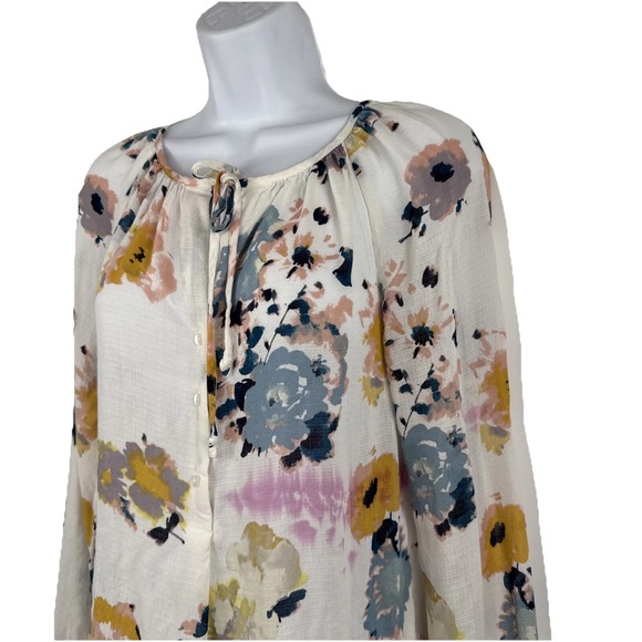 Lucky Brand Blouse Top Women's XS Petite Floral Long Sleeve Woven Semi Sheer - Picture 4 of 15
